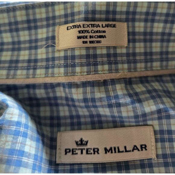 Peter Millar Mens XXL Blue Plaid Cotton Button-Up Shirt golf - Picture 3 of 8